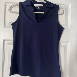 Pebble Beach Navy Blue Scallop Neck Sleeveless Polo Golf Shirt S